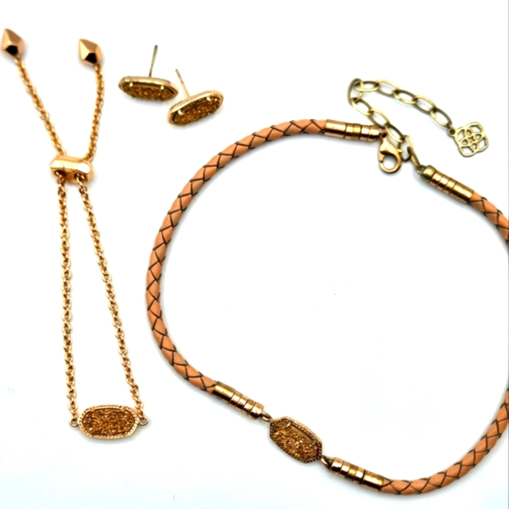 KENDRA SCOTT Bundle Drusy Choker Earrings & Bracelet Rose Gold